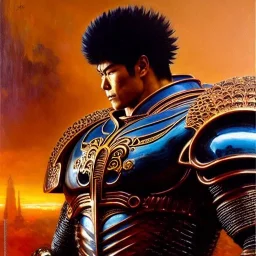 portrait of 'Kaioh-Fist of the North Star',ancient metal armor , painting by gaston bussiere, greg rutkowski, yoji shinkawa, yoshitaka amano, tsutomu nihei, donato giancola, tim hildebrandt, oil on canvas, cinematic composition, extreme detail,fit full head inside picture,16k