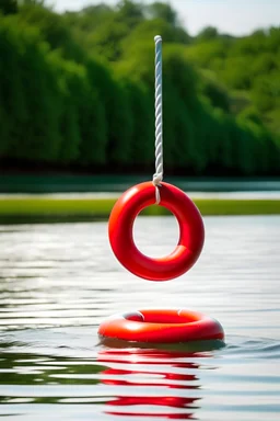 a white and red lifeguard ring float hanging on a stick