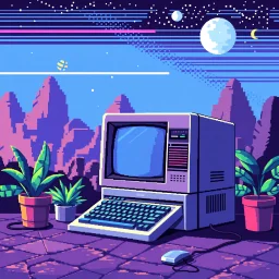 8 bit pixelart of retro pc-98, synthwave