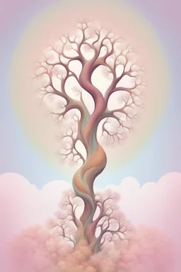 A stylized mandelbrot fractal tree with racing stripes going up its trunk that has pointy variegated pastel POLKA DOTTED leaves