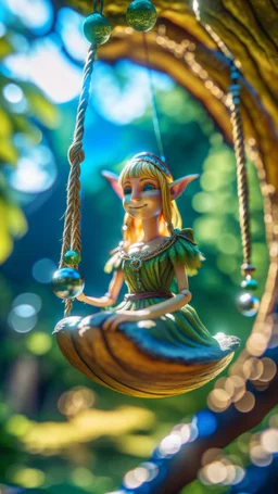 close up face portrait of hippie yoga elf princess on a swing inside a boat crystal ball hanging from a tree in the mountain , shot on Hasselblad h6d-400c, zeiss prime lens, bokeh like f/0.8, tilt-shift lens 8k, high detail, smooth render, down-light, unreal engine, prize winning