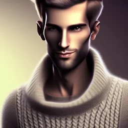 a picture of a slim and well-proportioned nerdy man who is sneaky and shabby with a stable and dry hairstyle wearing a woolen sweater