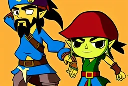 Cartoony and muscular Captain Jack Sparrow, Legend Of Zelda: Wind Waker style, stylized, colorful, adventurous.