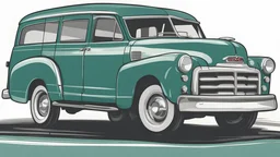1952 GMC Suburban Carry All Wagon portrait in the style of a illustration drawing, simple line
