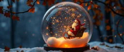 autumn magic with santa on a very tiny sled all inside a huge glass ball
