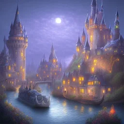 A magical gothic little town of witches with a castle and canals Nick Harris style