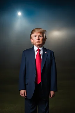 facial portrait - 10-year-old Donald Trump is posing for his school picture - wearing a three-piece suit - Sparkling, Sky blue Background, professional quality studio 8x10 UHD Digital photograph by Scott Kendall - multicolored spotlight, Photorealistic, realistic stock photo, Professional quality Photograph. colored Fog