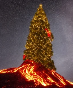 Christmas tree surrounded by lava in a volcano