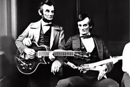 Abraham lincoln playing lead guitar for a rock band in 1974