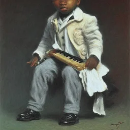 African American baby boy musician with black piano modern art by monet