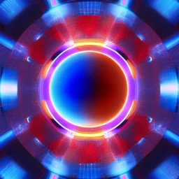 a blue metallic sphere inside a 4d red rotating cube in a four dimension environment