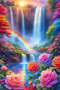 ufos, rainbows, beautiful colors gardens , flowers, cascades