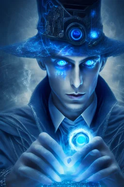Magicien au yeux bleus qui fait de la musique électronique sur ordinateur