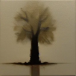 tiny oil painting of tree in white fog, plain white background, solid white background, tiny white canvas, tiny white frame, plain white wall, melancholy, tender, moody, vintage, delicate arrangement, beautiful composition, etsy, aesthetic layout, plain solid white background