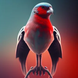 A beautiful portrait of a cyborg bird red color scheme, high key lighting, volumetric light high details psychedelic background