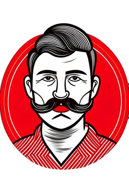 Logo drawing of a man with red stripes With a big mustache