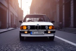 a 1990 bmw 2-door 4k ,ultra realistic,concept, 4k ,on street, parked in crowded city winter