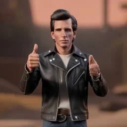 Wide view winkler as Young Fonz with black hair greaser figure doll 1975 (thumbs-up) (face) Forehead grin, fonzarelli, ((arnold's drive-in)) fonzie