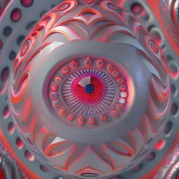 Optical Illusion, eye, pink orange red silver, circular Pattern render, HD, 3D , Unreal engine, solids, intricated details, vibrant colors, Unreal Engine, octane render, 8K