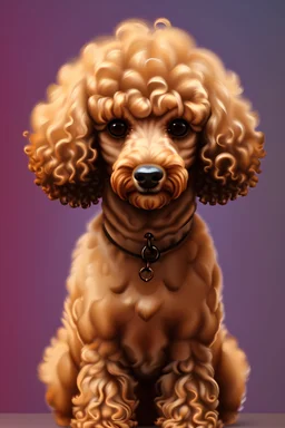 a small brown poodle with curly fur, high quality, highres, gif, on a dark background