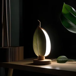 portable lamp with minimalist design inspired by leaf and wood