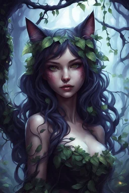 CAT GIRL, FANTASY, FORESTY, VINES