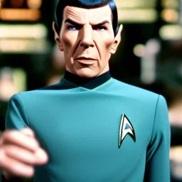 Spock as a Starfleet Officer, realistic, 8k, cinematic, in the style of Captain Picard from Star Trek TNG, dramatic light, full body, cinematic, photo realistic, portrait Photography, Depth of Field, hyper-detailed, beautifully color-coded, insane details, intricate details, beautifully color graded, Cinematic, Color Grading, Editorial Photography, Photography, Photoshoot, Shot on 85mm lens, Shutter Speed 1/500, F/2,