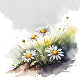 watercolor drawing of a little daisy flower on a mound on a white background, Trending on Artstation, {creative commons}, fanart, AIart, {Woolitize}, by Charlie Bowater, Illustration, Color Grading, Filmic, Nikon D750, Brenizer Method, Perspective, Depth of Field, Field of View, F/2.8, Lens Flare, Tonal Colors, 8K, Full-HD, ProPhoto RGB, Perfectionism, Rim Lighting, Natural Lighting, Soft Lig