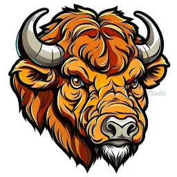 angled view of the head of a bull bison buffalo, sports mascot style