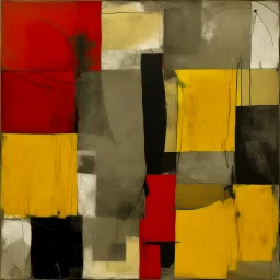 Deconstructed elephants, by Colin McCahon and VS Gaitonde, mind-bending abstract image, fragmented, subconscious deconstructivism, yellow and black and gray and red color scheme,