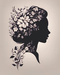 womans hair in the flowers silhouette