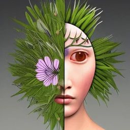 closeup portrait of biopunk asian female floral cyborg, cyberpunk face made of plants. By Piero della Francesca --ar 2:3 --test --creative