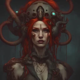 redhair snake shaman elven woman in cyberpunk style