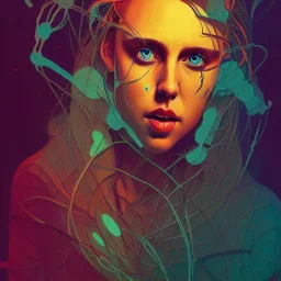 singer Danish MØ face, Camera., concept art, hyper detailed, asaf hanuka, dan mumford, kilian eng, post-apocalyptic, oil on canvas