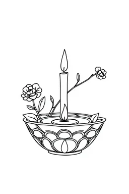 outline art for square Human Heart Candles Ikebana coloring page for kids, classic manga style, anime style, realistic modern cartoon style, white background, sketch style, only use outline, clean line art, no shadows, clear and well outlined