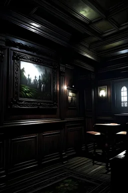 لوحة في بيت مظلم مكتوب عليها resident evil fans