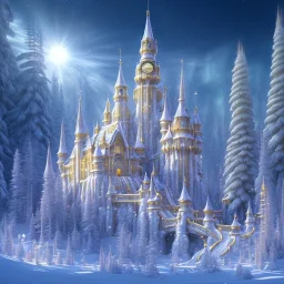  white and gold crystal castle，waterfall, winter snow flakessnow, northern Lights, full of details, smooth, bright sunshine，soft light atmosphere, light effect，vaporwave colorful, concept art, smooth, extremely sharp detail, finely tuned detail, ultra high definition, 8 k, unreal engine 5, ultra sharp focus