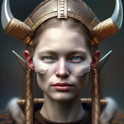 close up portrait face as viking woman, fine detail, highly intricate, modern surrealism painting, defined cracks and breaks, high-quality, volumetric lighting, 8k, ultrahd, George Grie, Marco Escobedo, Igor Morski,Brian Froud, Howard Lyon, Selina French,