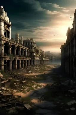 après l'extinction totale de l'humanité, les restes d'une grande ville après 1000000 ans.