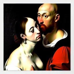 portrait of a male and a beatiful female Caravaggio style