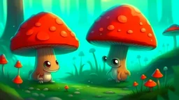 cute mushroom figures hide and chase in the depths of the forest by leja pelc