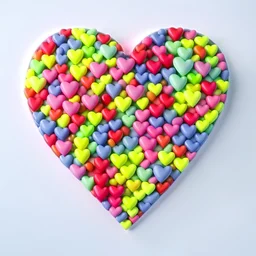 A big heart in the middle of which are small multi-colored 3D hearts