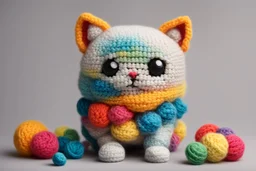 cute chibi amigurumi cat in colourful, soft cotton yarn balls in sunshine Weight:1 surrealism Salvador Dali matte background melting oil on canvas Weight:0.9