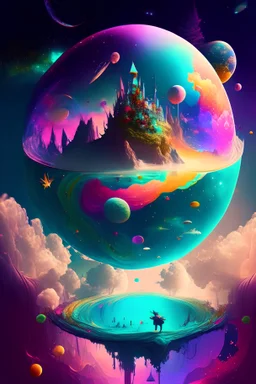Fantasy world floating in the colorful universe
