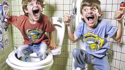 special needs boys yelling while they keep flushing their gi-joes down the toilet