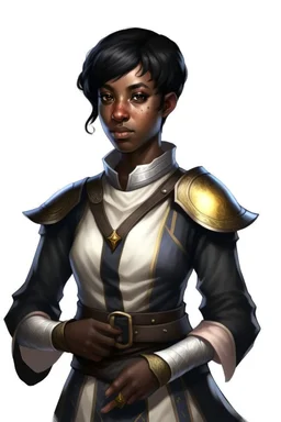 Female twilight cleric with black short hair and dark skin