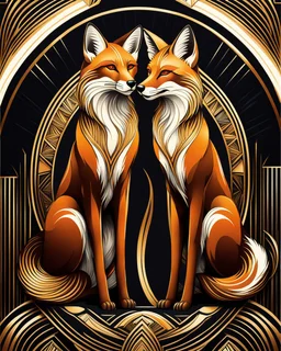 Drawing of two art deco foxes ultra quality