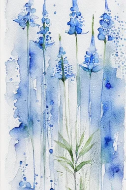 Abstract wet watercolour, blue green stalks delphiniums,