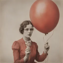 A woman with freckles, with a balloon at the circus, 1910s, red, orange, pink