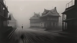 Dark street night figure fog odd Yves Tanguy spooky